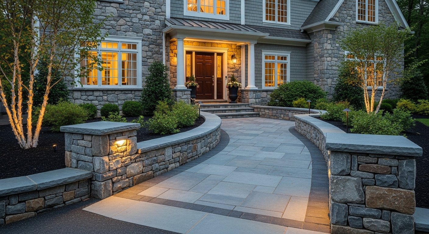 Paver walkway and entry hardscape in Shelton, CT